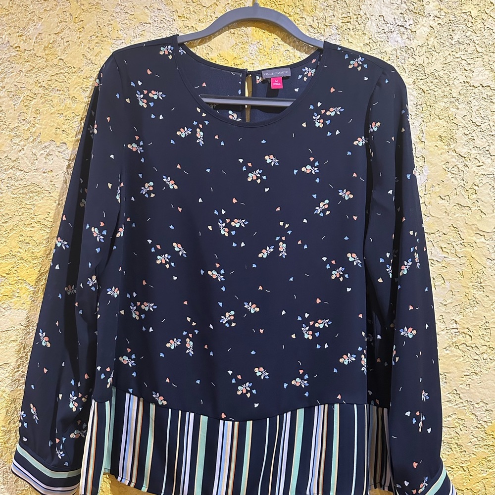 Multicolor floral  and stripes combination Vince Camuto blouse.